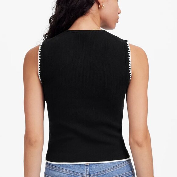 Madewell Blanket-Stitch Crewneck Sweater Tank Black Size L NWT - Picture 3 of 8